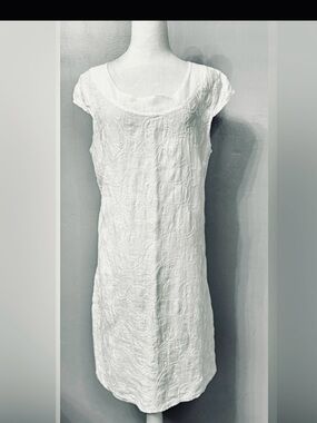 100% Linen Lina Tomei White Dress medium  Made In Italy
